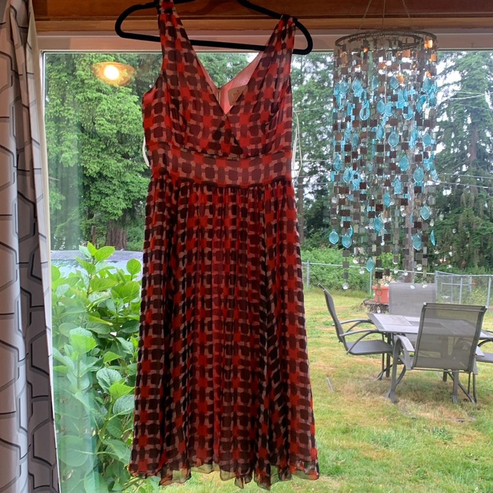 Brand anew Kate Spade Coral/Brown  chiffon summer dress.